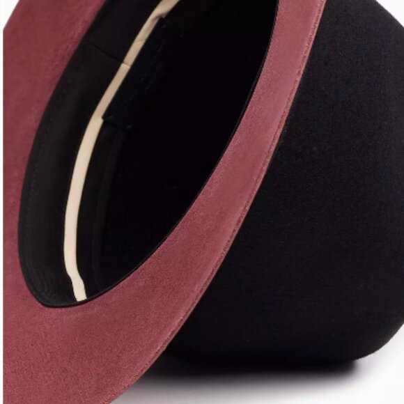 Rag & Bone Floppy Leather Brim Fedora Burgundy and Black Hat Size S - Picture 3 of 10